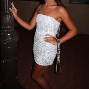 Retrofete Cassandra Strapless Beaded Mini Dress Size  Small